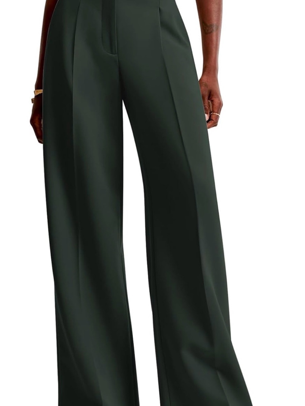 Women's Dark Green Wide-Leg Dress Pants